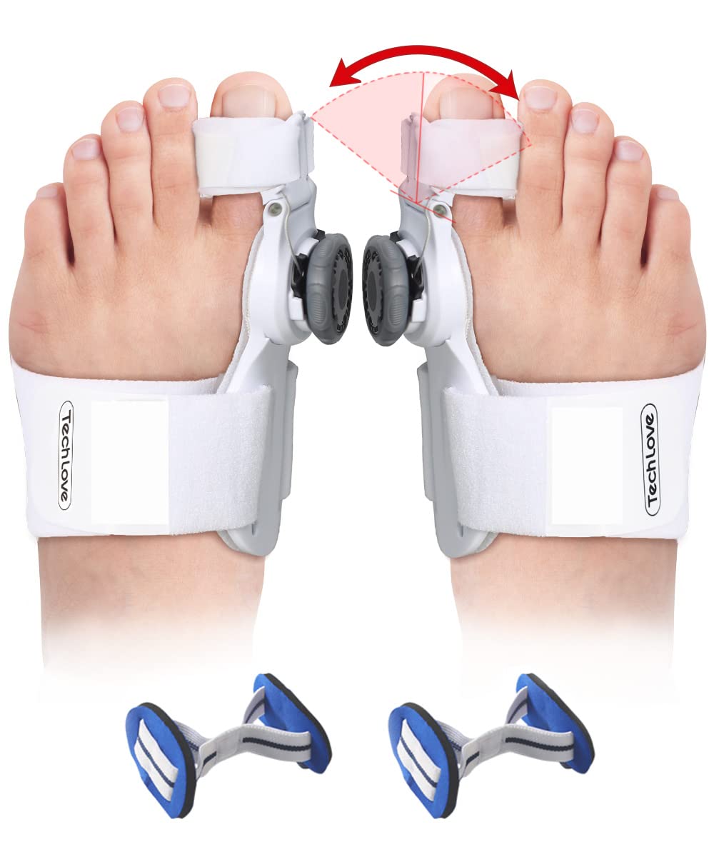 Tech Love Bunion Corrector for Women Big Toe, Orthopedic Toe Straighteners for Men, Adjustable Bunion Splint with Knob Correction, Inner Silicone Pad(2PCS)