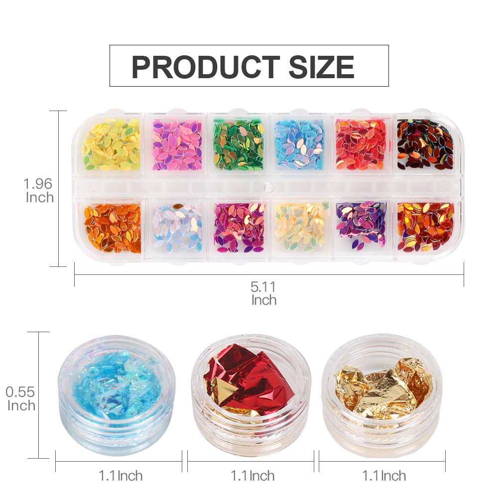 5 box 11440pcs Nails Rhinestones and 36 Pots Foils Flakes, Teenitor professional Nail Decoration with Gems for Nails Stud Foil for Nails Art: Beauty