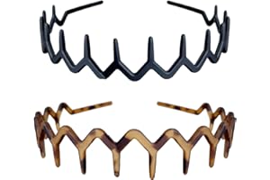 Ycfish Hairband 2PCS, Shark Tooth Zig-zag Headband with Teeth, Plastic Wavy Hair Comb Headband for Women, Men, Girls, Unisex-Adults, Black