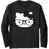 Hello Kitty Black and White Nerd Glasses Long Sleeve T-Shirt