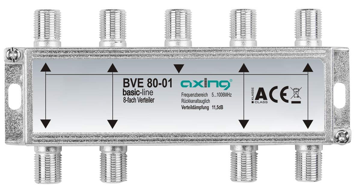 Axing BVE 80-01 8-way CATV DVB-T Splitter (5-1006 MHz) metal housing F-connectors