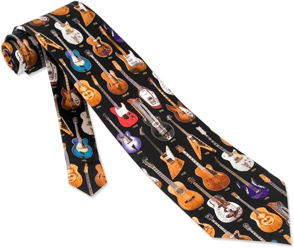 Museum Artifacts Mens Cool Classic Guitars Necktie - Black - One Size Neck Tie