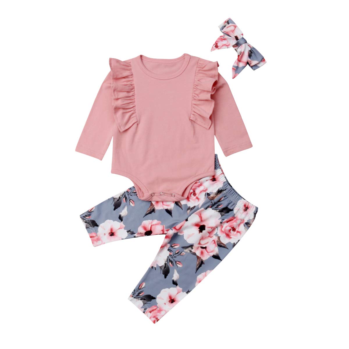 Baby Girls Cotton Ruffle Romper Top Floral Leggings Pants 3pcs Clothes
