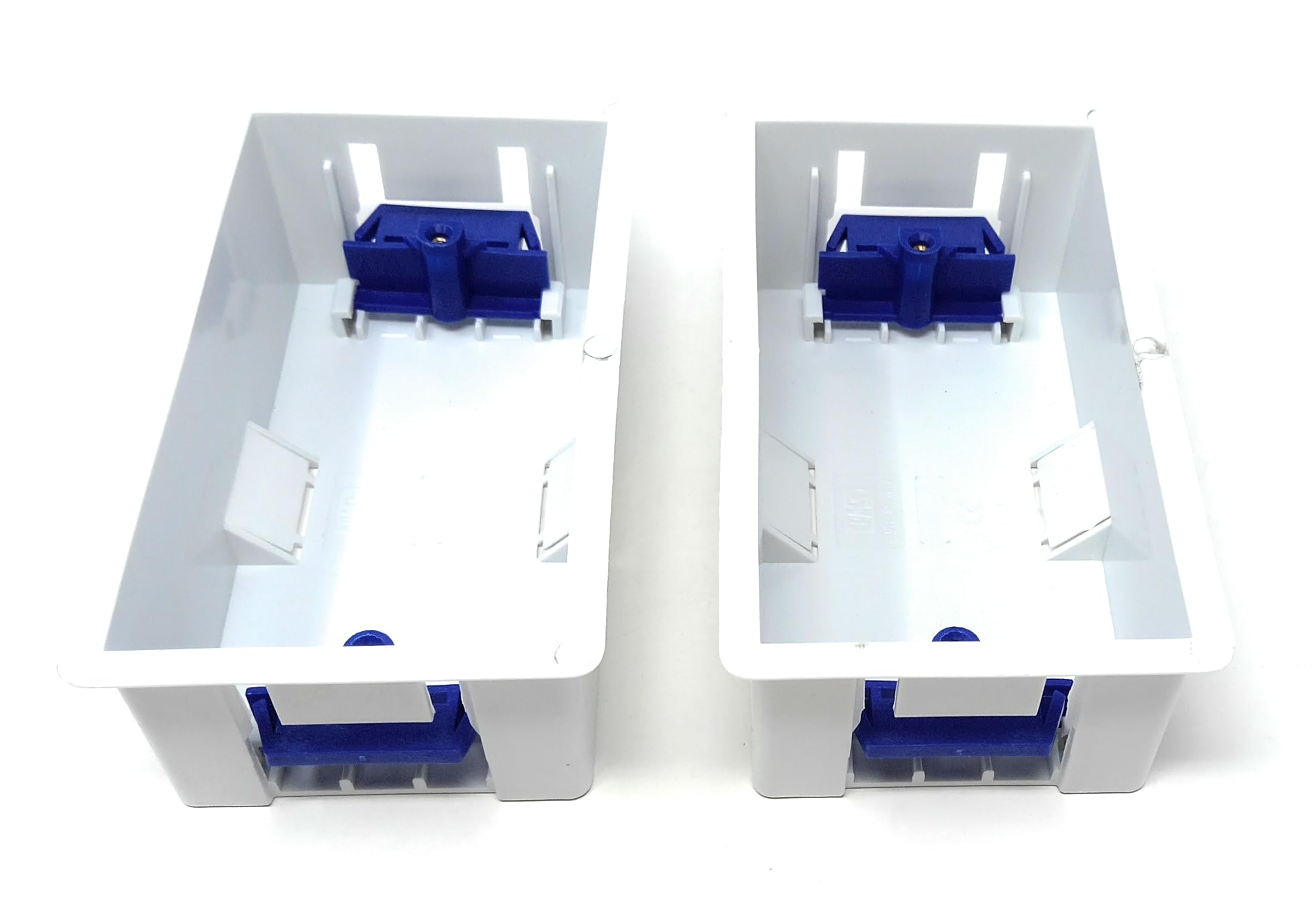 2Pcs. Double 2 Gang Dry Lining Back Plasterboard Box 47mm, Pattress Box with Adjustable Lugs, for Faceplate
