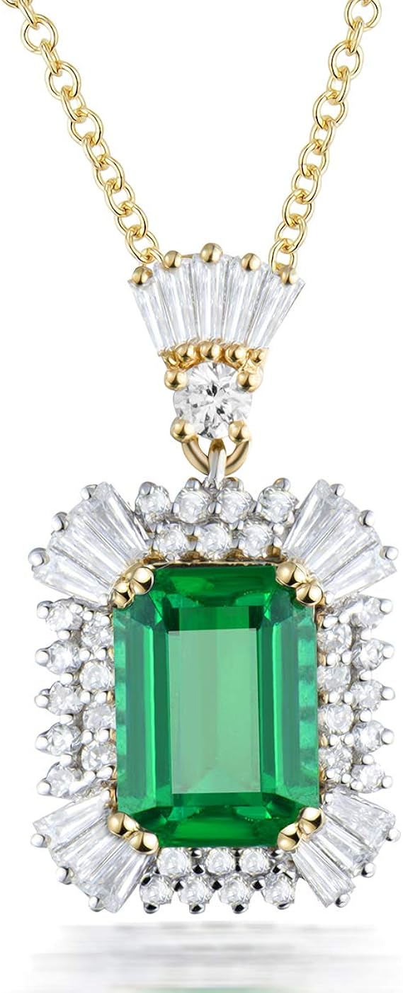 Amazon エメラルドカット天然エメラルドソリッド18 Kイエローゴールドレディースダイヤモンドペンダント 母への贈り物 ネックレス 通販