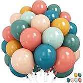 Froova Boho Rainbow Balloons 60 Pcs Retro Teal Blue Blush Pink Dark Light Orange Yellow Sage Green Dusty Blue Balloon Colorful Balloons for Thanksgiving Fall Autumn Baby Shower Decor Safari Birthday