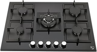K&H® 5 Zonen Glas Gaskochfeld 70cm Wok Brenner Erdgas 5Z-KHG