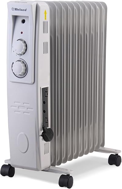Belaco 11 Fin Oil Filled Radiator 2500W Portable Electric Heater Thermostat Grey