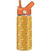 TNASURHUS 16oz Yellow Duck Water Bottle with Straw Lid for Duck Lover, Stainless Steel Insulated Tumbler, Leakproof, BPA-Free, for Travel, Sport, Birthday Gift Cup