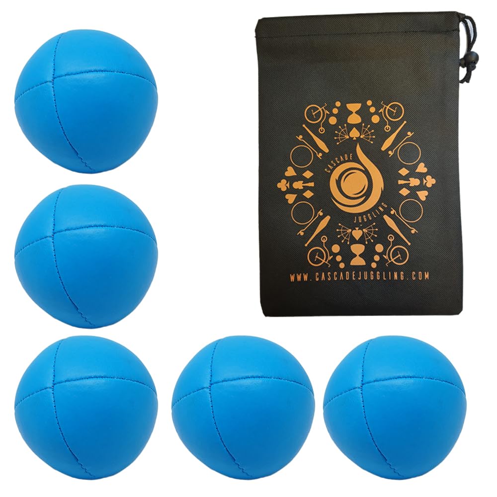 5 x Pro 115g Cascade Neon Classic Thud Juggling Balls & Bag - Set of 5 Juggling Balls (Blue)