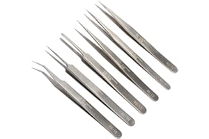 RUIWING Precision Tweezers Set, 6 PCS Extra Thick Stainless Steel, Non-Magnetic, Heat Resistant for Electronics, Soldering, Jewelry, Craft, and Laboratory Work