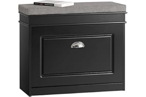 Haotian Black Hallway Shoe Bench, Narrow Shoe Rack Entryway, Small Shoe Cabinet with Flip-Drawer and Seat Cushion, FSR82-K-SCH