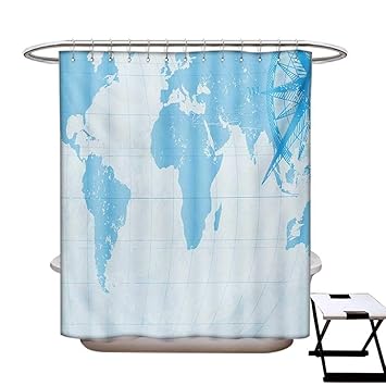 Amazon Com Map Shower Curtains Fabric Blue Grunge Background With