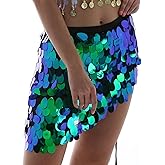 Sttiafay Belly Dance Hip Skirt Above Knee Sequin Mermaid Hip Scarf Wrap Carnivals Costume for Women