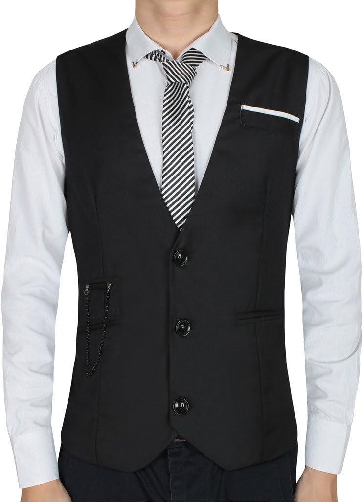 Cokle Men's V-Neck Dress Vest Slim Fit Sleeveless Waistcoat Casual Suit Jacket