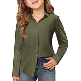 ZDC Girls Button Down Shirts Kids Long Sleeve Uniform Blouse Tops 5-14 Years