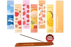 Folkulture Incense Sticks | Set of 6 (120) Insence-Sticks with Holder for Relaxation | Strawberry, Mango, Ocean Breeze, Pinea