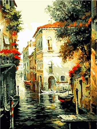 Lovethefamily Warm Water City Paint By Numbers Kits Diy Digital Painting Coloring On Canvas Oil Painting By Yourself Handmade Frameless 40x50cm Amazon In Home Kitchen