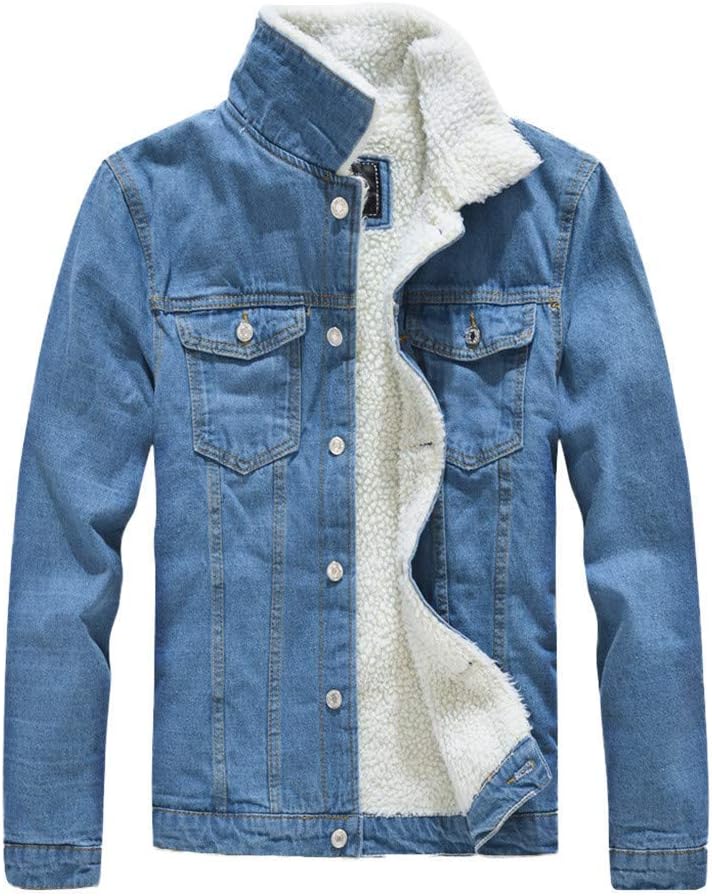 Jackets for Men Vintage Denim Jacket Fleece Thicken Warm Lapel Sherpa Trucker Jacket