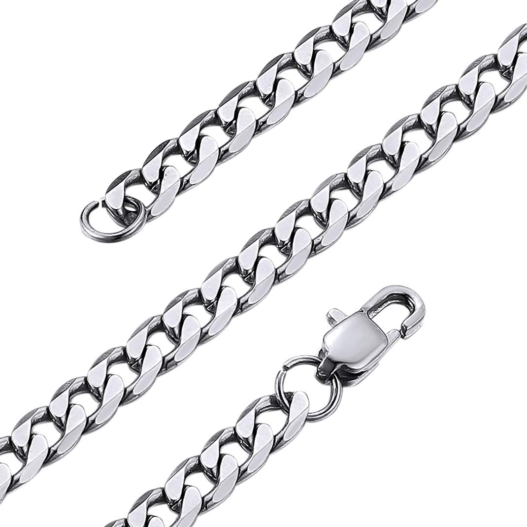 GoldChic Silver Necklace 316L Stainless Steel Chains 4mm Flat Cuban Necklaces 28Inch Long Crub Link Chain Hypoallergenic Waterproof Men's Jewellery for Husband Boyfriend