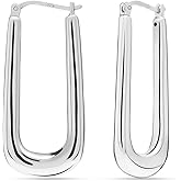 LeCalla 925 Sterling Silver Chunky Hoop Earrings for Women | Large Rectangle Shaped Earring Hoops | Handmade Classic Oval Textured Click-Top Big Hoops Earring for Women Gifts