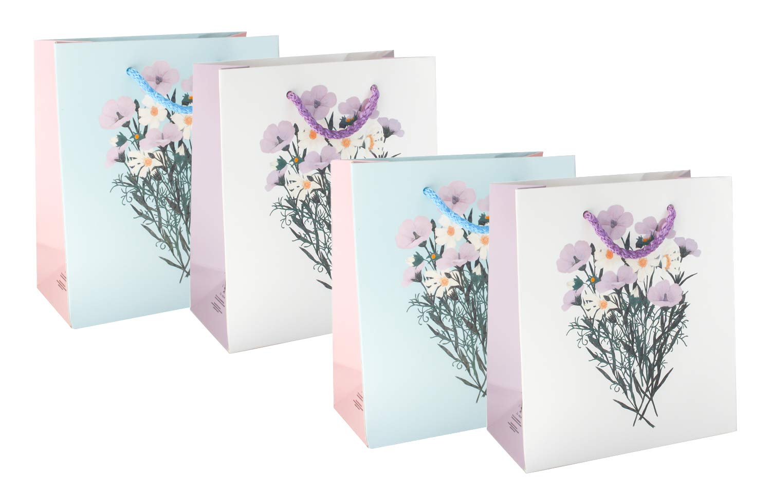 Emartbuy Set of 4 Luxury Gift Bag Strong Laminated Paper Mixed Colours 18 x 16 x 8 cm - Floral Bouquet