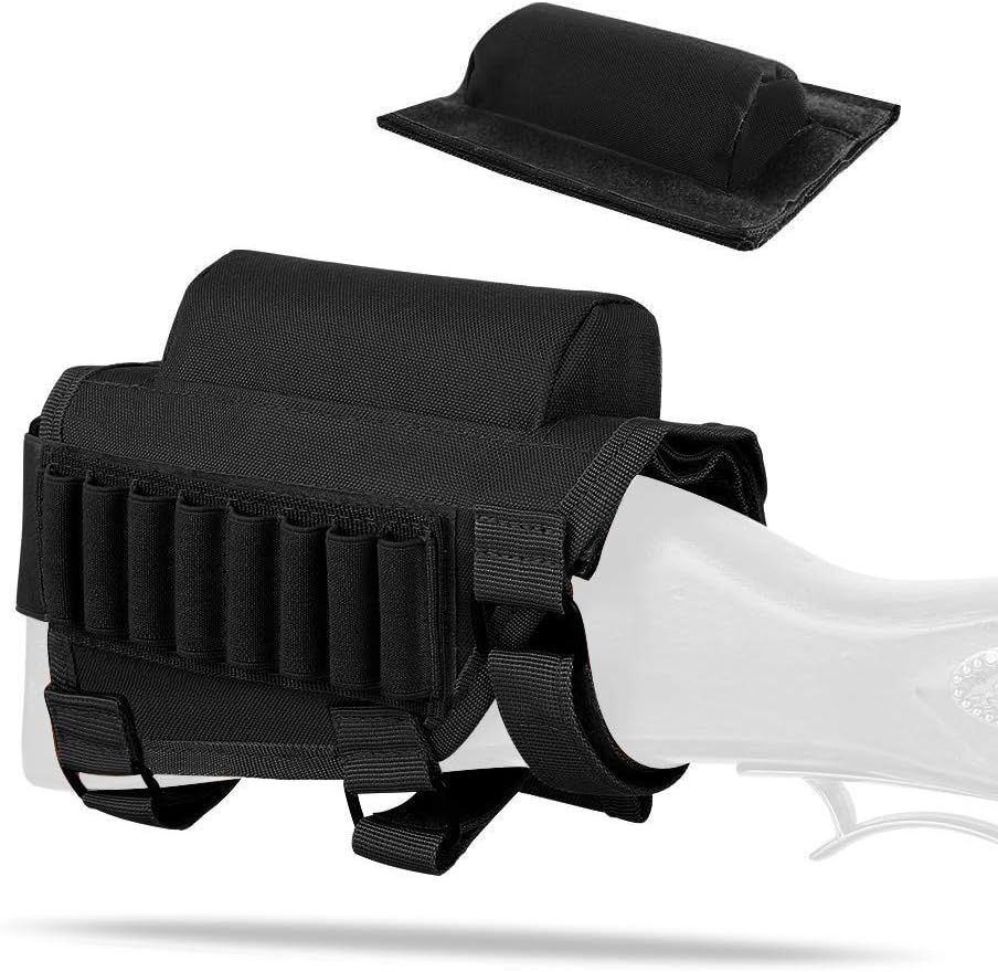 AIRSSON Tactical Rifle Cheek Rest Holder with 2 Molle Pouch for 8 Grid Shells and 2 Different Heights Cheek Leather Pad .22 .223 Cal .308 30-06 .300 .303 & 7.62mm : Sports & Outdoors
