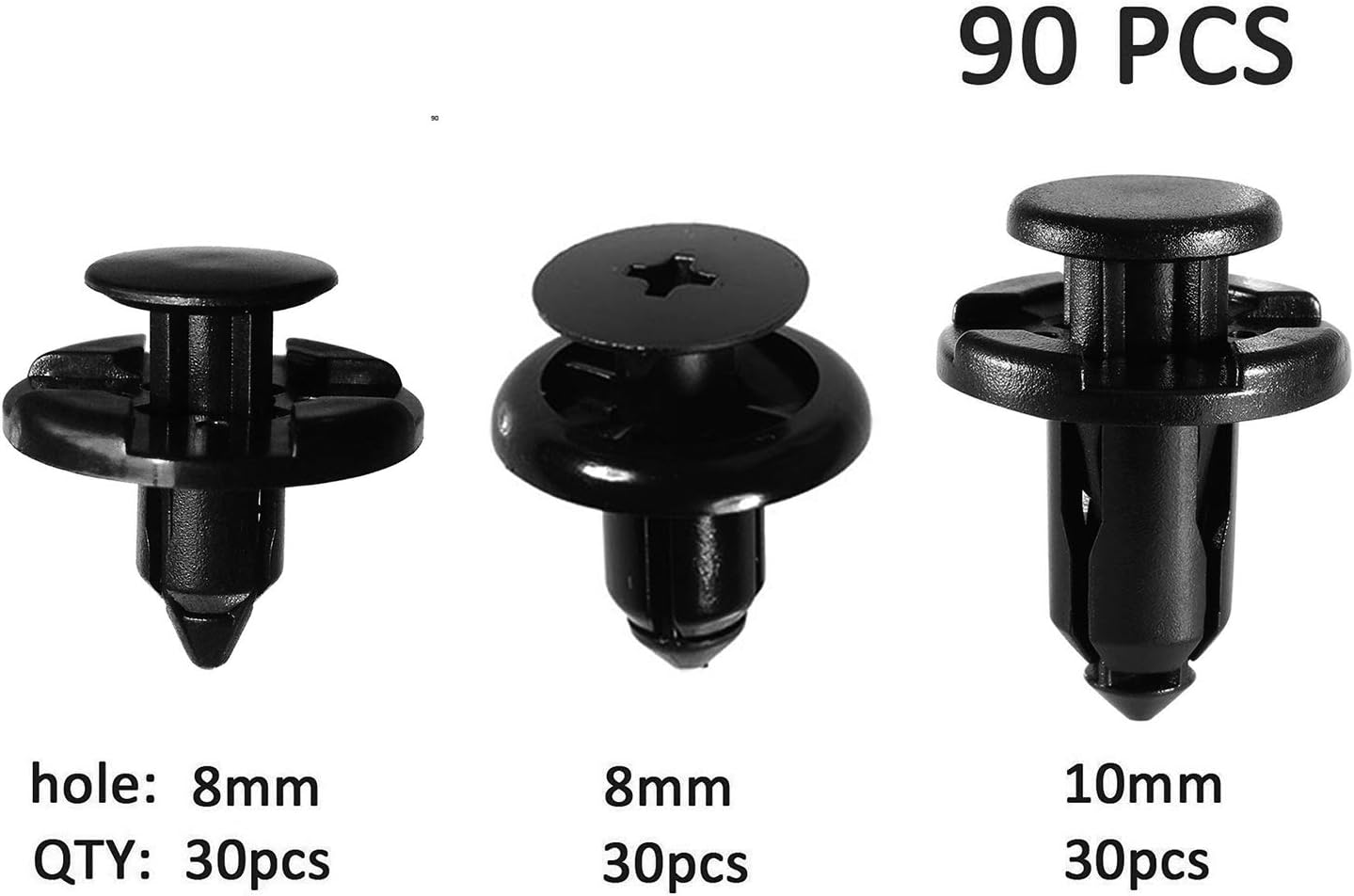 Michaelia Compatible with Subaru Push Type Retainer Fasteners Rivets Clips OEM Upgrade 3 Sizes -8mm 8mm 10mm-90PCS-Very Durable,Tight-Premium Auto Nylon- 90914-0007 90913-0067 Nissan 01553-09321