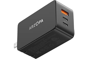 65W USB C Charger, ARZOPA GaN Fast Charger 3-Port Power Adapter Compact Foldable Plug for Smart Phone/Laptop/Tablet/Monitor/iPad/MacBook -C65