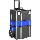 AIRAJ Rolling Tool Box with Wheels, 3 Tier Portable Stackable Tool Box | Open Top Tool Tray, Garage Storage Tool Organizer, with Removable Cup Holder, Tool Storage for Hand/Power, 20&rdquo; W&times;12&rdquo; D&times;35&rdquo; H