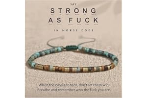 DIOWUS Strong As Fck Morse Code Motivational Bracelet For Women, Adjustable Natural Tiger Eye African Turquoise Stackable Bead Wrap Bracelets With Hidden Message Fashion Motivational Gift Jewelry