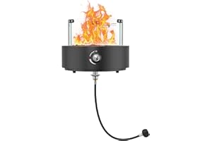 ONLYFIRE OUTDOOR LIVING Gas Fire Pit Bottom-Mounted for Table with Umbrella Hole, Portable Tabletop Smokeless Fireplace w/Wind Guard, Propane Firepit for Patio Camping RV Tailgating, Round FP039