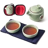 Travel Tea Set Ceramic Tea Pot Set Chinese Kung Fu Teapot Porcelain Gongfu Teacups with Infuser, Portable Bag 1 Pot 2 Mini Cup All in One for Home Office Outdoor Picnic Camping Hotel
