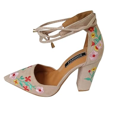 OYSOHE Damen High Heels, Frauen Wildflower Stickerei mit Crude High Heels Spitz Schuhe Wildleder Absatzschuhe
