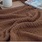 KyraHome 100% Organic Cotton Throw Blankets for Couch, 50" x60“, Pre-Washed Breathable Lightweight Gauze Muslin Blankets for Adults, Kid, Fall Couch Blanket, All-Season, Brown