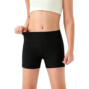 AIWUHE Girls Athletic Shorts Kids High Waisted Yoga Dance Biker Running Workout Shorts Comfy Gymnastics Shorts 5-14Y