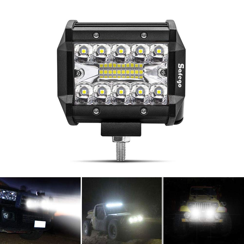 Safego 4 Inch 60W LED Work Light Bar Spotlight 12V 24V LED Pod Lights 4800LM Offroad Driving Work Light Fog Lights Lamps for 4x4 Car Tractor Truck Boat SUV ATV