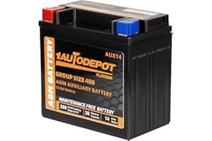 1AUTODEPOT AUX14 Auxiliary Battery, BCI Group 400 AGM Battery, 200CCA, 20RC,12V 14Ah Maintenance Free 36 Months Warranty
