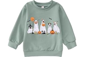 SOFEON Toddler Halloween Ghost Dog Sweatshirt Girl Boy Doggy Pumpkin Pullover Spooky Season Crewneck Long Sleeve Shirt Tops