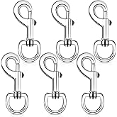 6-Pack Silver Dog Leash Hooks, Heavy Duty 360° Rotating Bolt Snaps with D-Ring, 200LB Capacity, Zinc Alloy Rustproof Swivel Eye Snap Hook for Keychain, Dog Leash, Outdoor Gear (3.2 Inch)