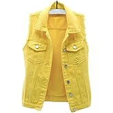 HALITOSS Women's Buttoned Washed Denim Jacket Sleeveless Crop Vest 6 Color