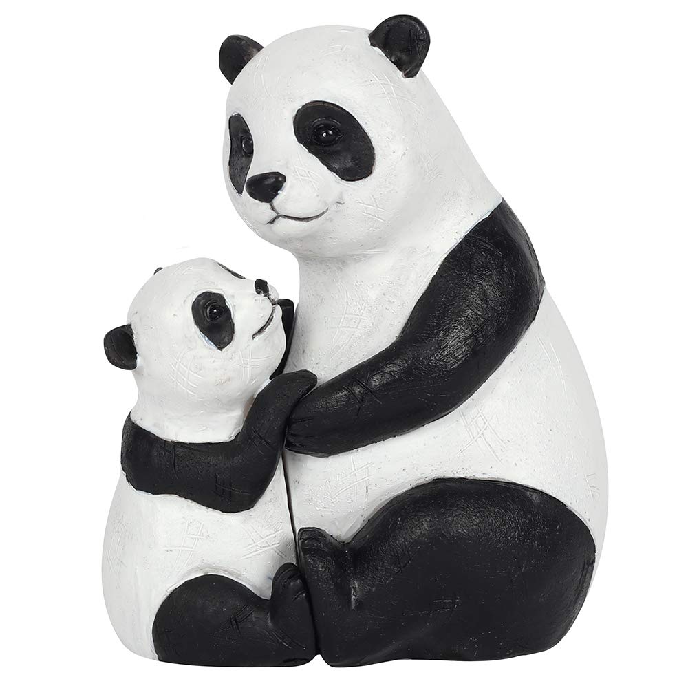Adorable Black & White Resin Mother & Baby Panda Ornament - 11cm x 9cm (1 Pc.) - Charming Rustic Design, Durable Handcrafted Decor, Nature-inspired Gift - Ideal for Home Accessory