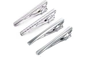 RunootPR 4Pcs Tie Clip Set for Men Classic Black Silver 2.4" Tie Bar for Regular Necktie Wedding Business Holiday Jewelry Gift