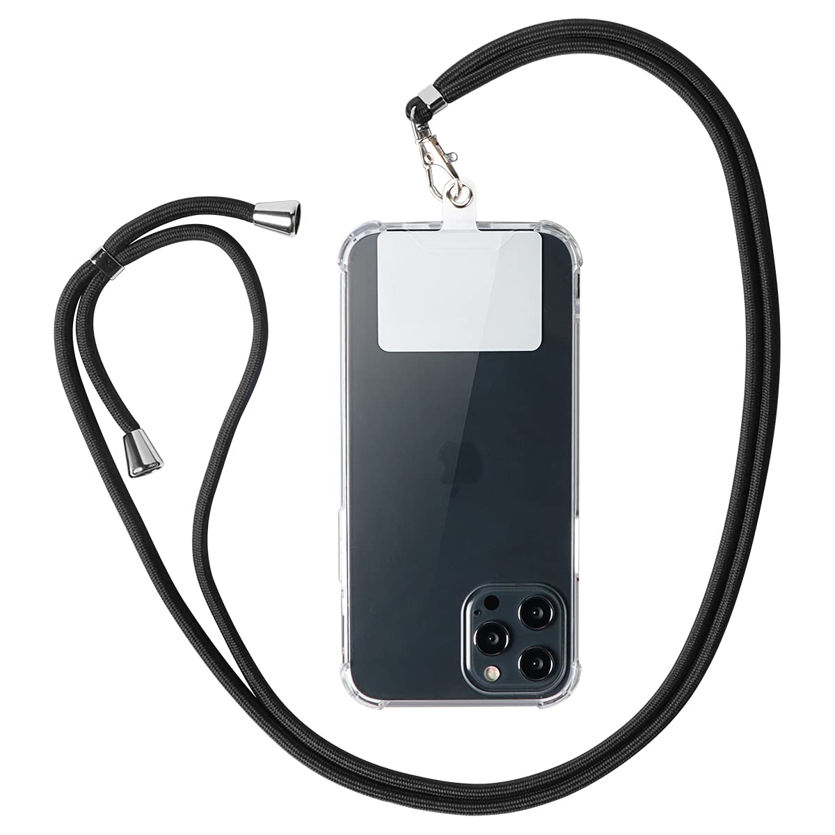 Pnakqil [1 piece Universal Crossbody Phone Lanyard Strap with [1 piece] White Durable Patch, Adjustable Nylon Neck Strap Necklace Phone Lasso Compatible with Most Smartphones(Black)