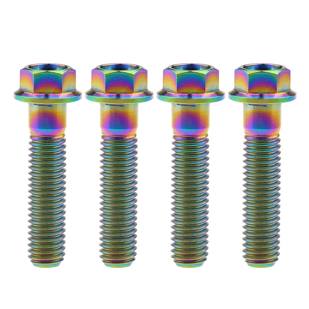 Wanyifa Titanium Hex Small Flange Head Bolt M8 15 20 25 30 35 40 45 50 55 60 65mm x1.25mm for Motorcycle Car Modification Pack of 4 (M8x35mm, Rainbow)