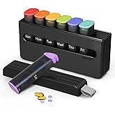 Weekly Pill Organizer 2 Times a Day - Am Pm Pill Box 7 Day, Large Twice Medicine Pill Case for Daily Medication, Vitamins, Fish Oils, Supplements Portable Week Pill Holder Container, Translucent Black