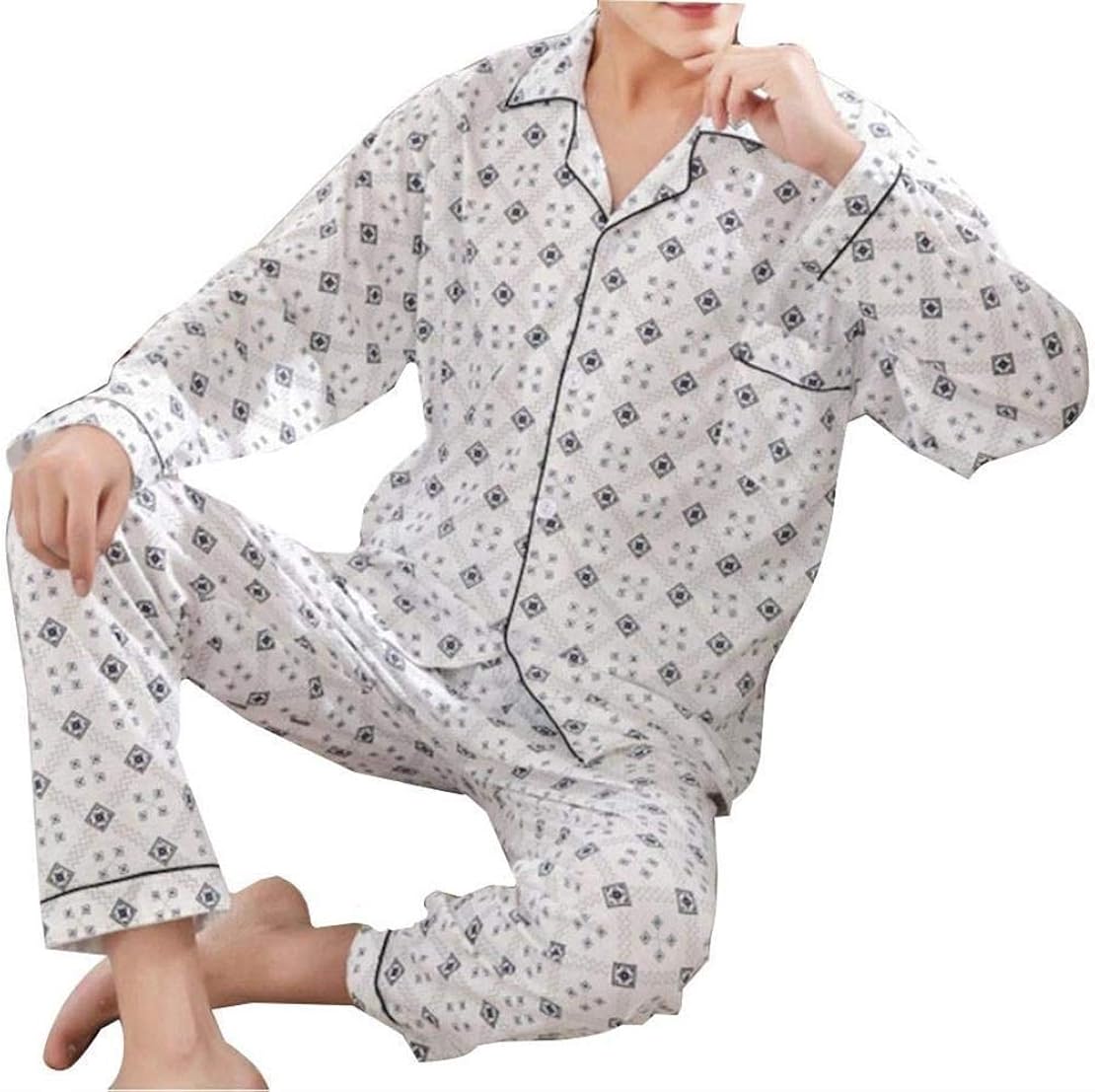Mens Cotton Pajamas Mens Loungewear Set Cotton Men's Full Pajama