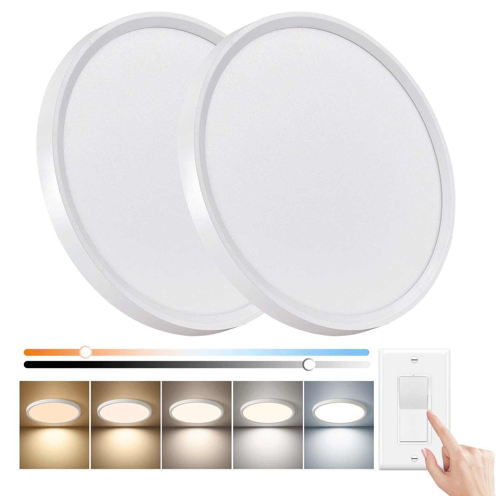 Photo 1 of 15.8 Inch Dimmable LED Flush Mount Ceiling Light, 32W, 3480LM, 3000K/3700K/4000K/5000K/6000K, Round Flat Panel Low Profile Ceiling Light Fitures for Hallway, Kitchen, Bedroom, 2PK White