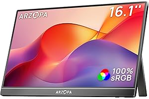 ARZOPA Portable Monitor, 16.1" FHD 1080P Kickstand 100% sRGB High Color Gamut Portable Laptop Monitor IPS Eye Care Screen for