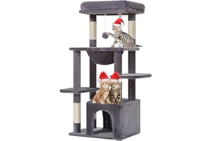 Taoqimiao Cat Tree,39.4-Inch Cat Tower for Indoor Cats,Suitable for Kittens with Luxurious cat condo with Soft Hammock and Luxurious Perch MS027G Smoky Gray